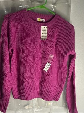 Epic Threads Cable-Knit Crew Sweater in Bright Magenta